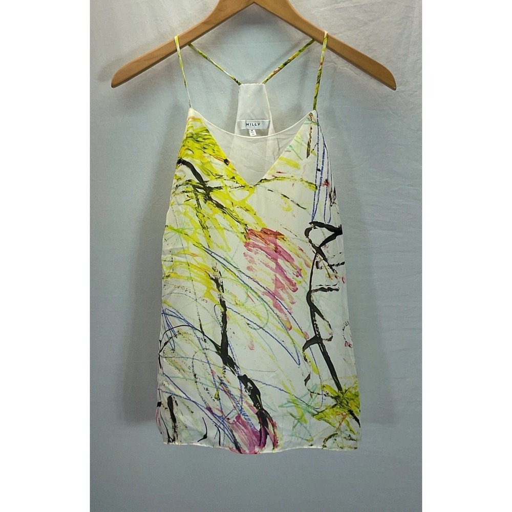 Milly of NYC Sophia Scribble Print Silk Tank Top Sz 4 Coquette FairyCore Artzy